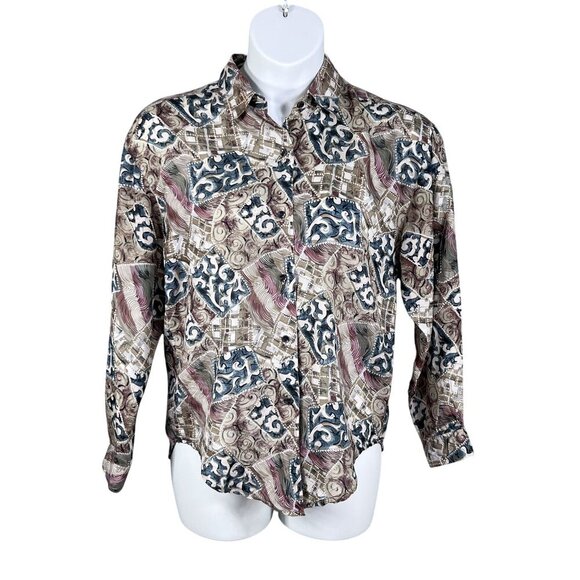 Jonathan Martin Womens S 100% Silk Button Up Blouse Abstract Print Southwestern - Picture 8 of 15